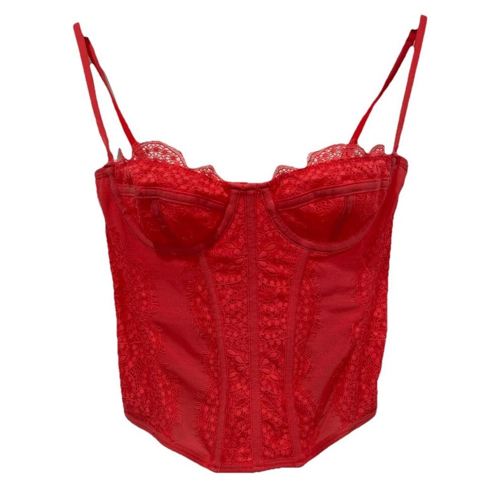 Women’s Out From Under Red Corset Top Size Small S Lace Trim
